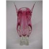 Image 2 : Bohemian cranberry glass vase, spiked and lobed rim, organic form on clear crystal base, 15 1/4"...