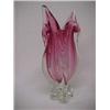 Image 3 : Bohemian cranberry glass vase, spiked and lobed rim, organic form on clear crystal base, 15 1/4"...