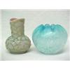 Image 1 : Two pieces of glassware including coralene vase and spatter glass rose bowl, coralene vase with a...