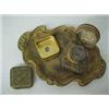 Image 2 : One lot including desk tray with inkwell and stamp box, and two pair of spectacles, brass tray wi...