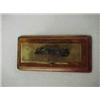 Image 3 : Bronze and wood desk paper clip, figure of charging bull on hinged clip, mounted on wooden base,...