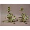 Image 1 : A pair of brass dragon candlesticks, each winged pawfoot dragon with candlestick radiating out fr...