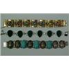 Image 1 : Scarab, rhinestone and moss agate bracelet, one 7" long X 1" wide silver plated bracelet with tur...