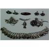 Image 1 : Sterling silver jewelry lot includes 7 3/4" long chain bracelet with twenty-one bells, marked mad...