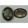 Image 1 : Two Victorian hair or photo pins, 1 78" high, gold filled pin with colored photo under beveled gl...