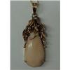 Image 1 : 14K gold and coral pendant with chain, handmade rose gold pendant with tear drop shaped light pin...