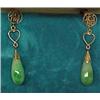Image 1 : 14K gold and jade drop earrings, screwback earrings measure 1 1/2" long, top has Chinese characte...