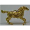 Image 1 : 24K gold horse pendant, brush gold full figured running horse with red enameled eyes, horse measu...