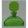 Image 1 : Art Deco perfume bottle, green glass bottle marked Czechoslovakia on bottom, intaglio etched top...