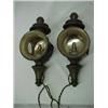 Image 1 : A pair of electrified tin and brass lanterns, hinged reflector back with bull's eye red lens, bev...