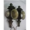 Image 2 : A pair of electrified tin and brass lanterns, hinged reflector back with bull's eye red lens, bev...