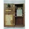 Image 3 : Oak cased Northern Electric Co. wall mounted telephone, cradle on side for earpiece, shelf under...