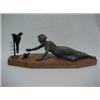 Image 1 : Mixed metals sculpture on marble base, spelter figure of reclining woman with outstretched arm, w...