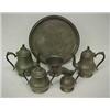 Image 2 : Pewter five piece tea service on round pewter tray, coffee pot and teapot with hinged lids, sugar...