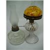 Image 3 : One lot of five oil lamps including The London lamp; milk glass miniature oil lamp; a pressed blu...