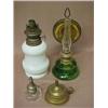 Image 1 : One lot of four oil lamps including a brass whale oil lamp marked made in U.S.A.; a miniature gla...