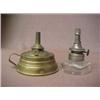 Image 4 : One lot of four oil lamps including a brass whale oil lamp marked made in U.S.A.; a miniature gla...