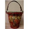 Image 1 : Leather fire bucket, paint decorated with organizational seal, leather handle, brass riveted rim,...