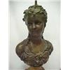Image 1 : Bronze lamp, bust of young woman, on square metal base, two light, early 20th C., measures 22 1/2...