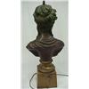 Image 3 : Bronze lamp, bust of young woman, on square metal base, two light, early 20th C., measures 22 1/2...