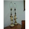 Image 1 : A pair of painted spelter cherub lamps, girl with quiver of arrows, and boy with bow, both holdin...