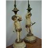 Image 2 : A pair of painted spelter cherub lamps, girl with quiver of arrows, and boy with bow, both holdin...