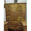 Image 4 : Nine piece inlaid satinwood bedroom set C.1940 including chest on chest, nightstand, double bed,...