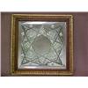 Image 1 : Mirror with cut glass design, oak and gilt framed beveled mirror, hobstar, line, and crosshatch d...