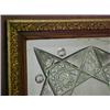 Image 2 : Mirror with cut glass design, oak and gilt framed beveled mirror, hobstar, line, and crosshatch d...