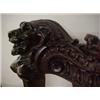 Image 3 : Walnut Victorian king's chair, carved lion heads on crest and pierced splat, front paw feet, upho...