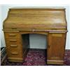 Image 1 : Oak rolltop desk, rectangular top over S-shaped tambour rolltop, interior pigeonhole with two hor...