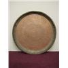 Image 1 : Middle Eastern large engraved copper washed tray, piecrust edge, 37" diameter Estimate 150/300...