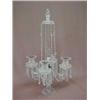 Image 1 : Cut glass candelabra, center cut finial over three sided obelisk with metal fitting, four S-shape...