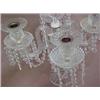 Image 2 : Cut glass candelabra, center cut finial over three sided obelisk with metal fitting, four S-shape...