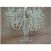 Image 4 : Cut glass candelabra, center cut finial over three sided obelisk with metal fitting, four S-shape...