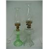 Image 1 : Two electrified oil lamps, including clear Drape pattern; and green glass Estimate 80/150...