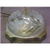 Image 2 : Pressed and wheel cut glass lamp, round shade on metal fitting, with cut prisms, pear shaped stan...