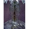 Image 3 : Pressed and wheel cut glass lamp, round shade on metal fitting, with cut prisms, pear shaped stan...