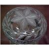 Image 4 : Pressed and wheel cut glass lamp, round shade on metal fitting, with cut prisms, pear shaped stan...