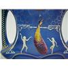 Image 4 : Art Deco porcelain cased mantle clock, gilt decoration over blue ground, scene on bottom depictin...