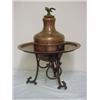 Image 1 : Copper censer with brass bird finial and brass handles, round tray, on three wrought iron feet, M...