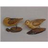 Image 1 : Pair of nicely carved birds on wooden bases, copper legs, 6 1/2" long X 3 3/4" high and 5 1/4" lo...