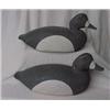 Image 1 : Duck decoys, pair of black ducks with wood heads and glass eyes, center keel, weighted, signed Ji...