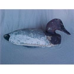 Duck decoy, balsa wood, weighted with center keel, no eyes, repair to neck, 14" long X 6" high<br...