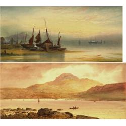 b. davis,TWO VIEWS:  LOCH VIEW WITH FISHERS AND BOATS; and LOW TIDE WITH VESSELS OFF SHORE....