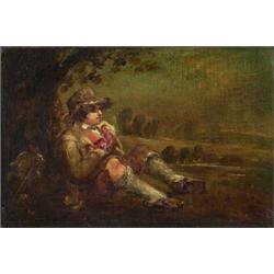 circle of george morland,YOUNG LAD AT REST UNDER AN OAK....