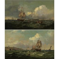 john james wilson,TWO WORKS: SAILING OUT ON A BRIGHT DAY;  and NEAR PORTSMOUTH....