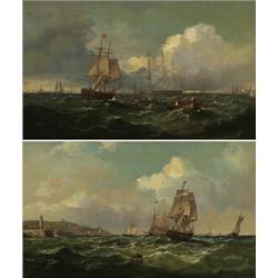 john james wilson,TWO WORKS: SAILING OUT ON A BRIGHT DAY;  and NEAR PORTSMOUTH....