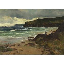 attributed to benjamin davis,GIRLS ON BEACH ROCKS WATCHING INCOMING TIDE....