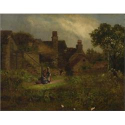 henry john yeend king,YOUNG LAD NEAR COTTAGE AT RIVER'S EDGE....